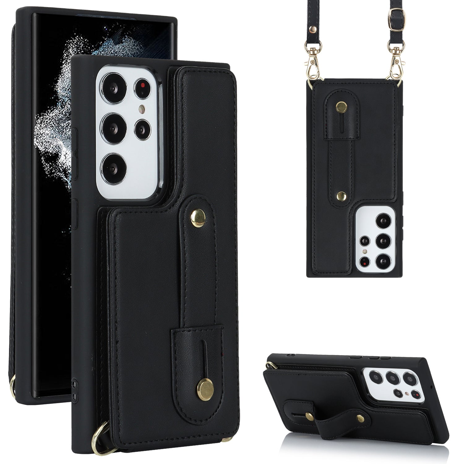 For Samsung Galaxy S23 Ultra Wristband Kickstand Phone Case PU Leather TPU Card Slots Cover For Samsung Galaxy S23 Ultra Wristband Kickstand Phone Case PU Leather TPU Card Slots Cover